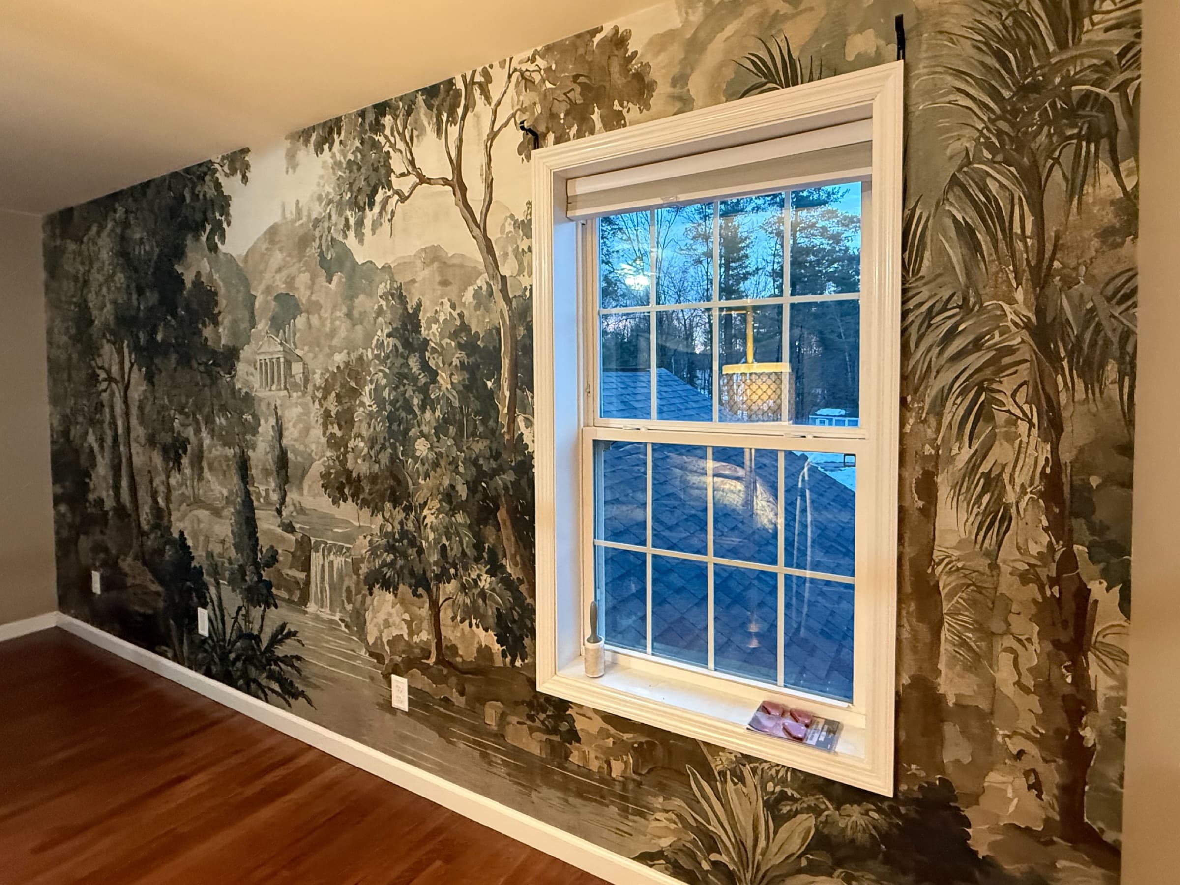Scenic mural wallpaper, accent wall