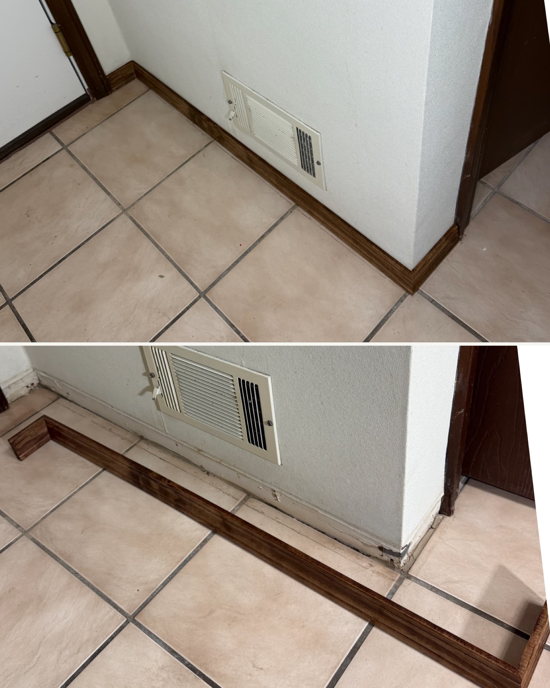 Stained wood baseboard install